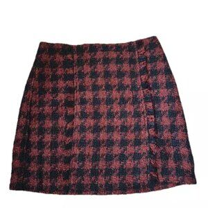 House of Harlow Boucle Mini Skirt Black Brown Houndstooth Tweed Short Sz Medium